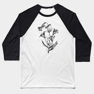 Blue Bell Campanula Flower Black and White Ink Drawing Vintage Botanical Illustration Baseball T-Shirt